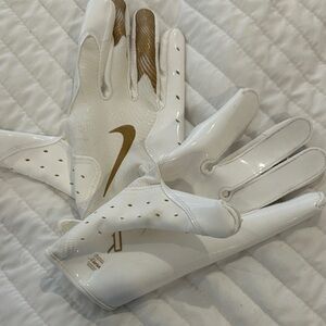 Nike White and Gold Football Gloves